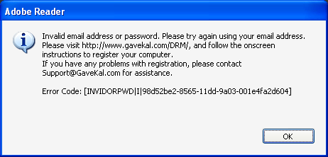 Invalid Email Address or Password