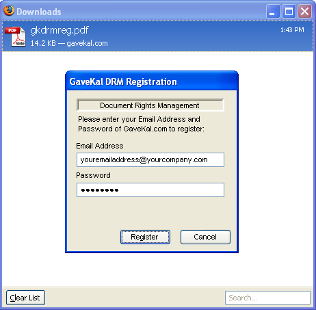 GaveKal DRM Registration Dialog